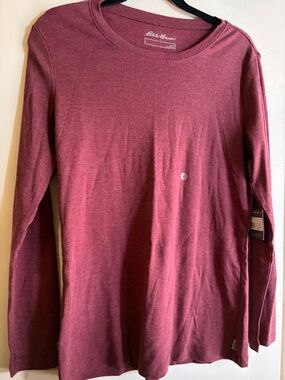 Eddie Bauer Long Sleeve Crewneck Tee in Wine Heather